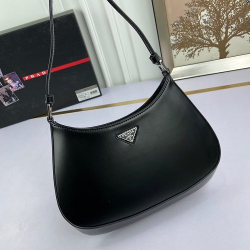 PRADA Cleo Brushed Leather Shoulder Bag BlackJOJOKKREPLICAS | High Quality Replica Watches & Bags
